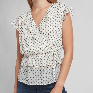 Express Ruffle Sleeve Wrap Front Peplum Top